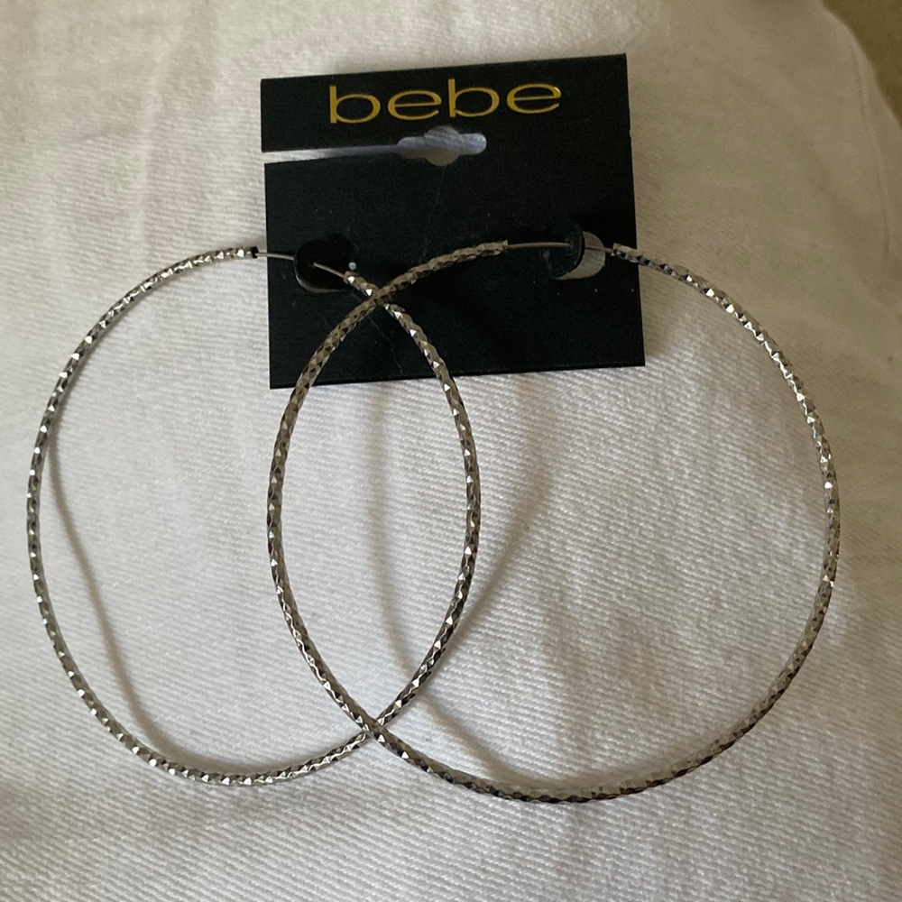 BEBE 3 inch Hoop Earrings Silver Tone Jewelry.